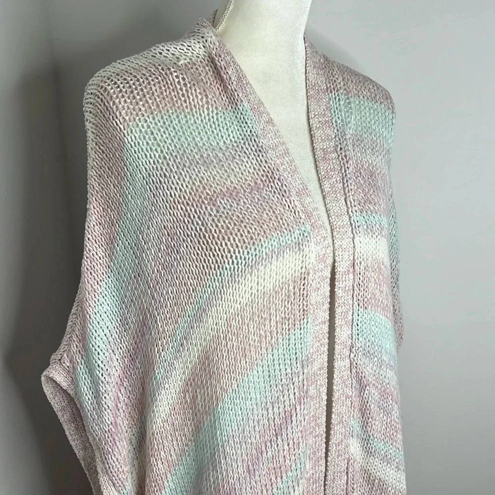 Lane Bryant Size 20 Pastel Striped Open Duster Cardigan Boho Cocoon Sweater - Picture 5 of 13
